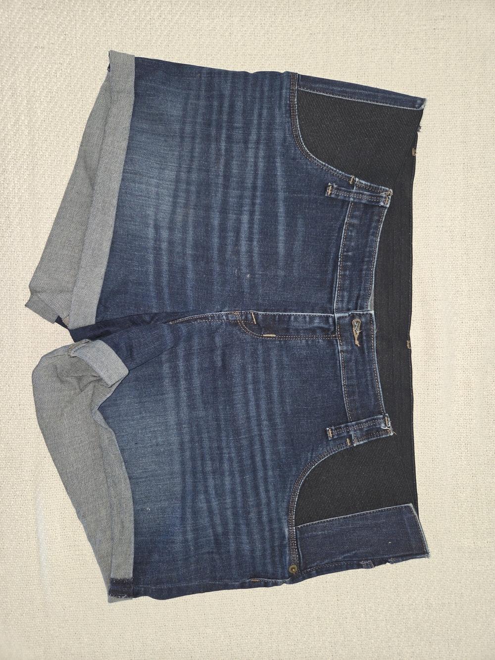 Dark Blue Denim Maternity Shorts with Stretch Panels
